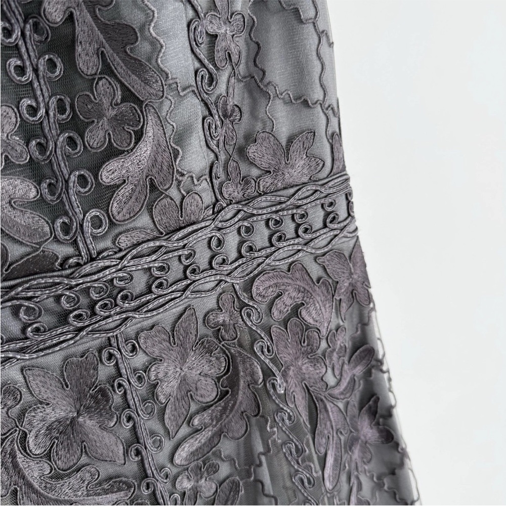 Sue Wong Cocktail Dress Womens Size 4 Gray Sheer Mesh Lace Embroidery Lined - Picture 3 of 10